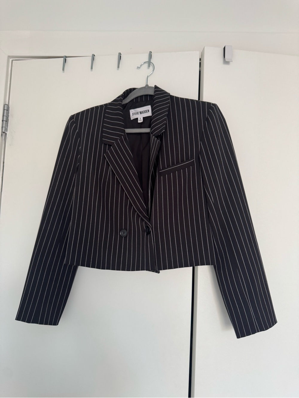 Steve Madden Black White Pinstripe Cropped Blazer